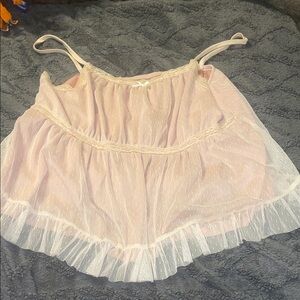 SHEIN Sheer Pink Polka Dot Ruffle Camisole